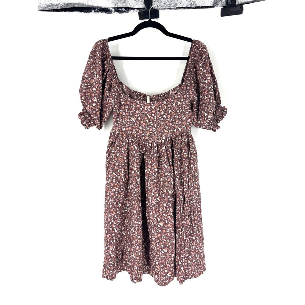 Purple Rylee + Cru Floral Puff Sleeve Mini Dress